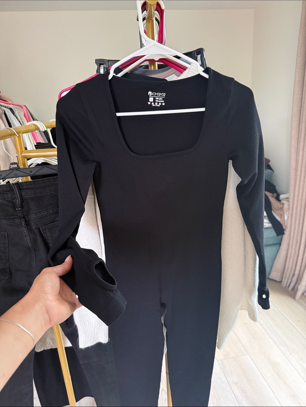 Women’s Black Ribbed Long-Sleeve Jumpsuit